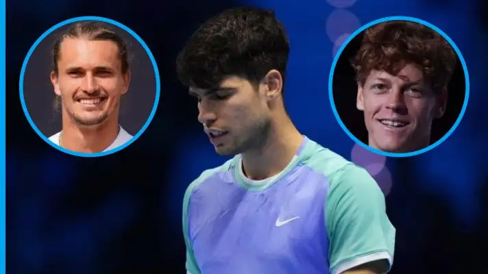 Pictured: Carlos Alcaraz, Alexander Zverev, and Jannik Sinner.