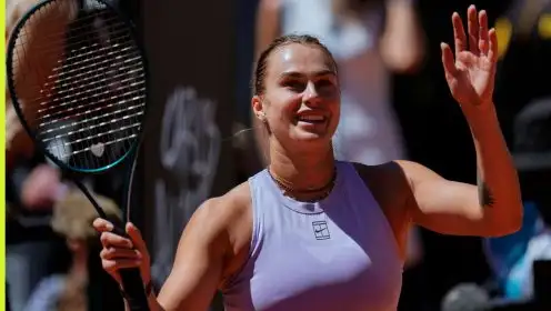 Pictured: Aryna Sabalenka celebrates after a win.