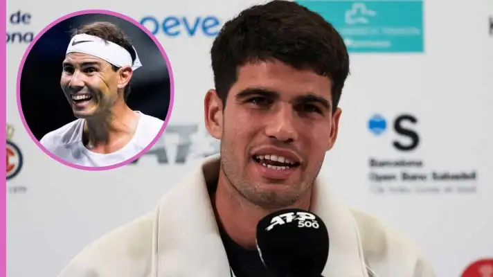 Pictured: Rafael Nadal and Carlos Alcaraz