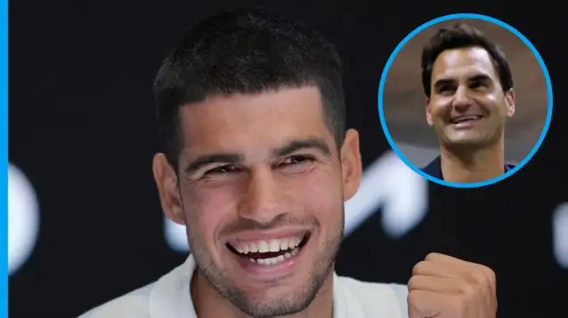 Pictured: Carlos Alcaraz and Roger Federer