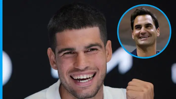 Pictured: Carlos Alcaraz and Roger Federer