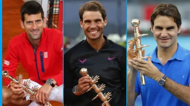 Novak Djokovic, Rafael Nadal and Roger Federer at the Madrid Open