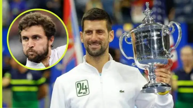 Pictured: Novak Djokovic and Gilles Simon.