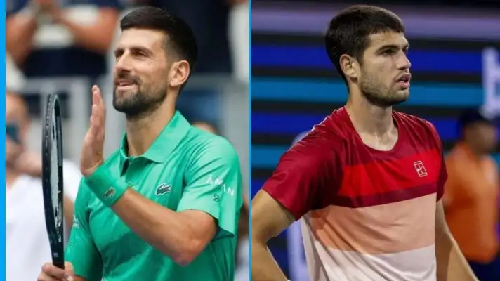 L-R: Novak Djokovic and Carlos Alcaraz.