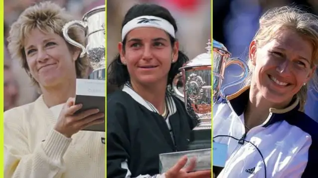 L-R: Chris Evert, Arantxa Sanchez Vicario, and Steffi Graf.