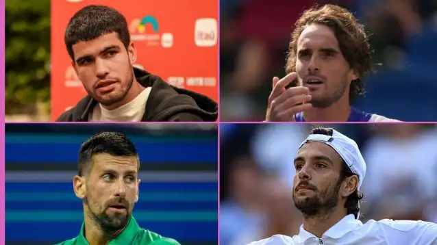 Pictured: Carlos Alcaraz, Stefanos Tsitsipas, Novak Djokovic, and Lorenzo Musetti.