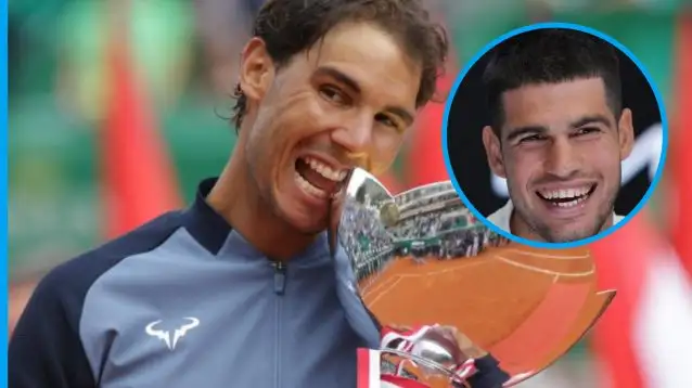 Pictured: Rafael Nadal and Carlos Alcaraz