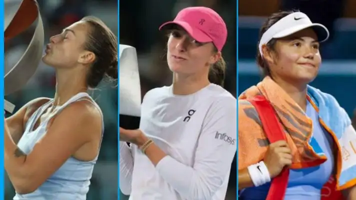 L-R: Aryna Sabalenka, Iga Swiatek, and Emma Raducanu.
