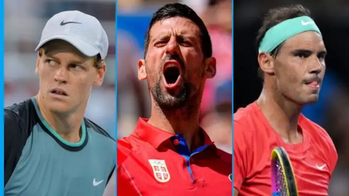 L-R: Jannik Sinner, Novak Djokovic, and Rafael Nadal.