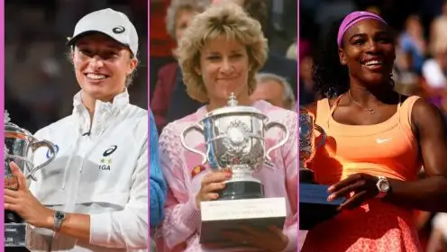 L-R: Iga Swiatek, Chris Evert, and Serena Williams.