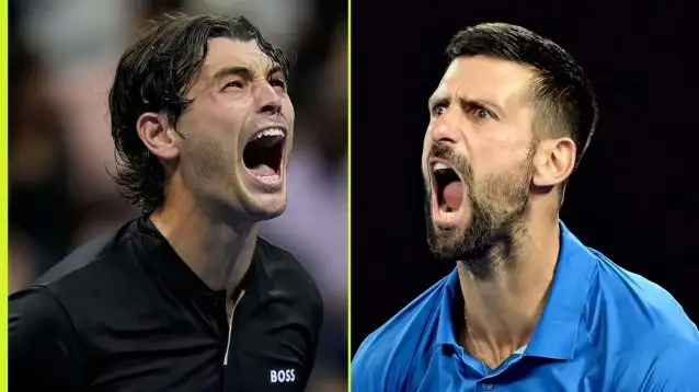 L-R: ATP Tour stars Taylor Fritz and Novak Djokovic.