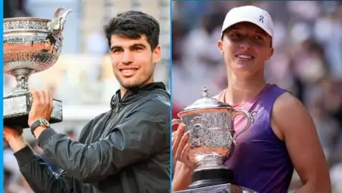 Pictured: Carlos Alcaraz and Iga Swiatek with French Open titles in 2024.