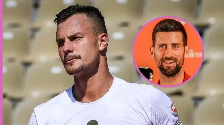 Pictured: Marton Fucsovics and Novak Djokovic.