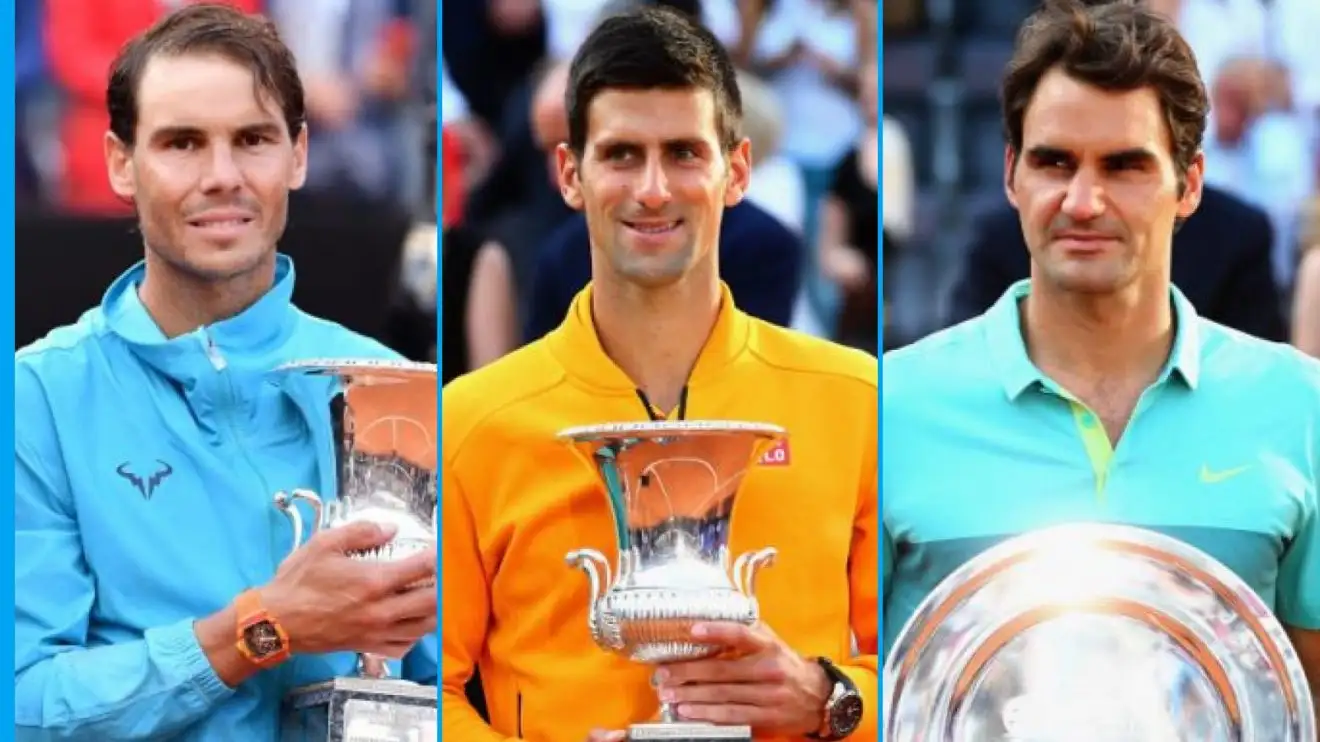 L-R: Rafael Nadal, Novak Djokovic, and Roger Federer in Rome.