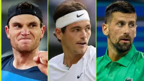 L-R: Jack Draper, Taylor Fritz, and Novak Djokovic.