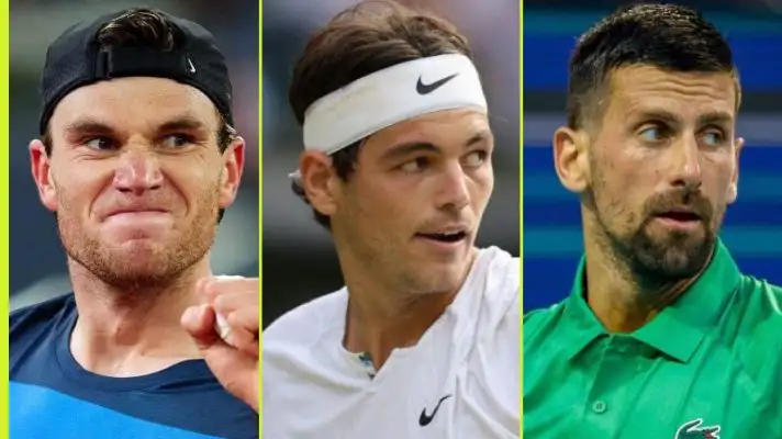 L-R: Jack Draper, Taylor Fritz, and Novak Djokovic.