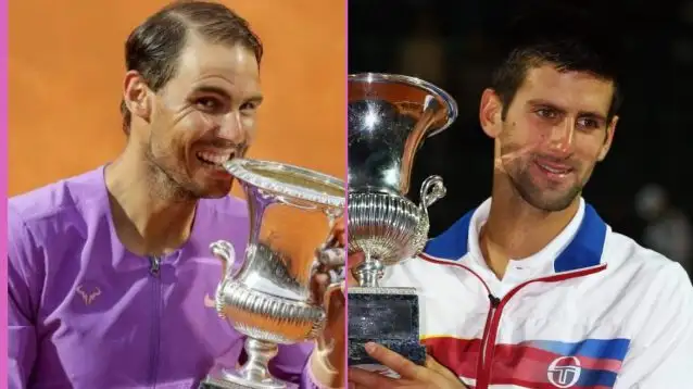 L-R: Rafael Nadal and Novak Djokovic at the Italian Open.