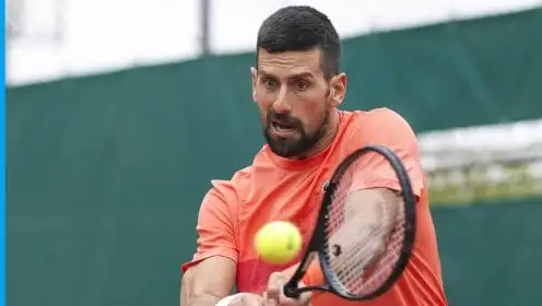 Pictured: Novak Djokovic during training