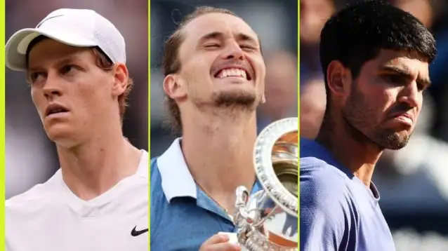 L-R: Jannik Sinner, Alexander Zverev, and Novak Djokovic.
