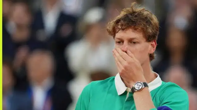 Pictured: Jannik Sinner sad after a matach