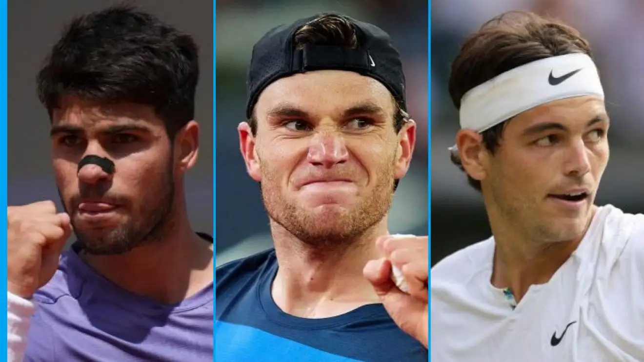 L-R: Carlos Alcaraz, Jack Draper, Taylor Fritz.