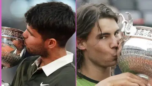 L-R: Carlos Alcaraz and Rafael Nadal.