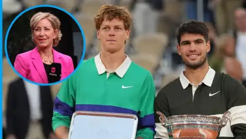 Jannik Sinner, Carlos Alcaraz and Chris Evert