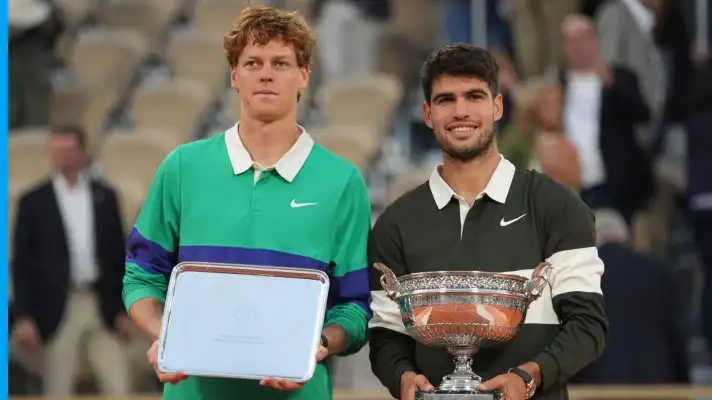 Jannik Sinner and Carlos Alcaraz at Roland Garros