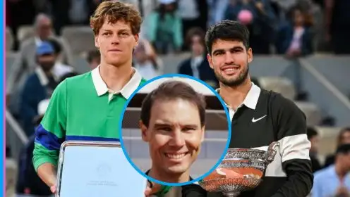 Pictured: Carlos Alcaraz, Jannik Sinner, and Rafael Nadal.