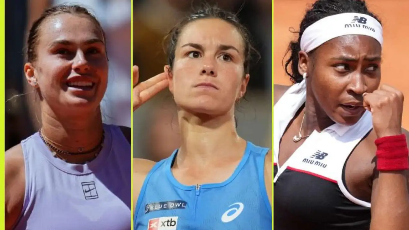 L-R: Aryna Sabalenka, Lois Boisson, and Coco Gauff.