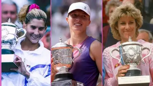 L-R: Monica Seles, Iga Swiatek, and Chris Evert.