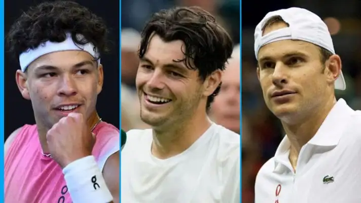 L-R: Ben Shelton, Taylor Fritz, and Andy Roddick.