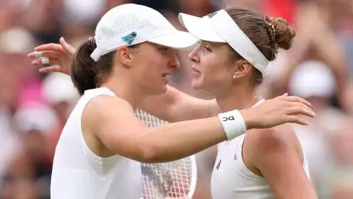 Pictured: Iga Swiatek and Elina Svitolina embrace.
