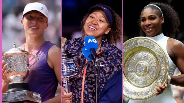L-R: Iga Swiatek, Naomi Osaka, and Serena Williams.