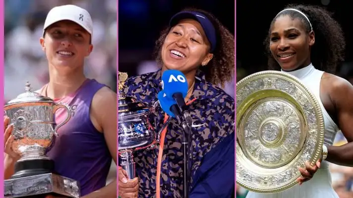 L-R: Iga Swiatek, Naomi Osaka, and Serena Williams.