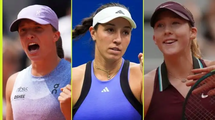L-R: Iga Swiatek, Jessica Pegula, and Mirra Andreeva.