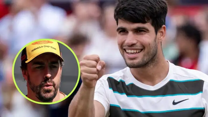Pictured: Carlos Alcaraz with Fernando Alonso inset