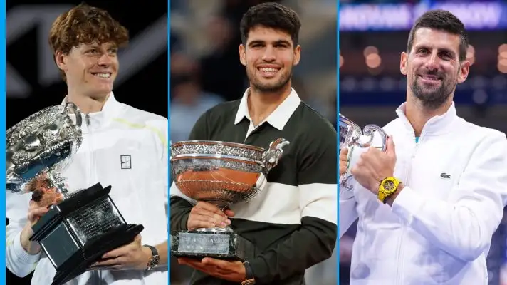 Jannik Sinner, Carlos Alcaraz and Novak Djokovic