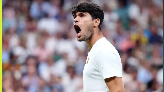 Carlos Alcaraz celebrates at Wimbledon