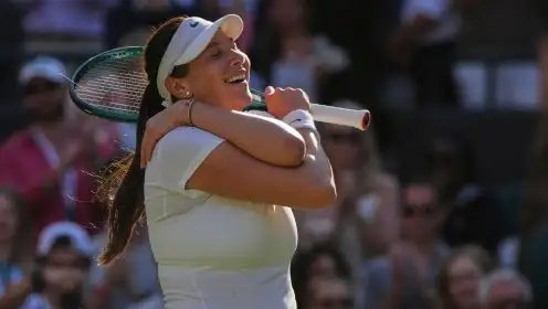 Amanda Anisimova celebrates after a win.