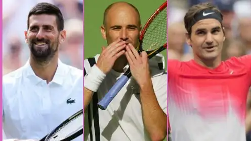 L-R: Novak Djokovic, Andre Agassi, and Roger Federer.