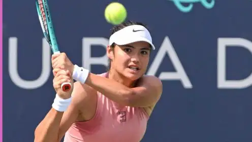 Pictured: Emma Raducanu plays a shot