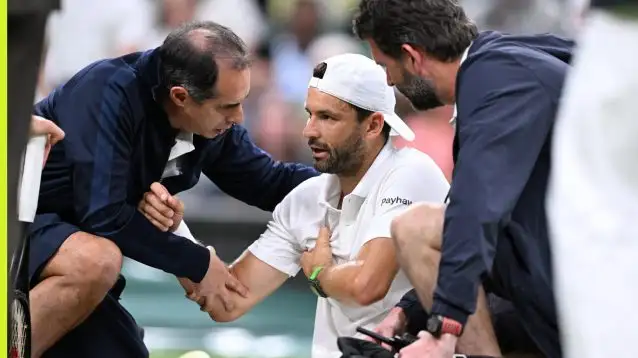 Grigor Dimitrov after his injury at Wimbledon