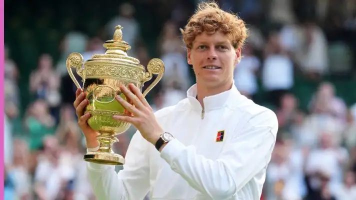 Pictured: Jannik Sinner lifts Wimbledon trophy