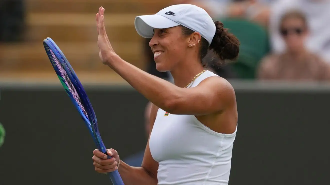 Madison Keys celebrates after a win.