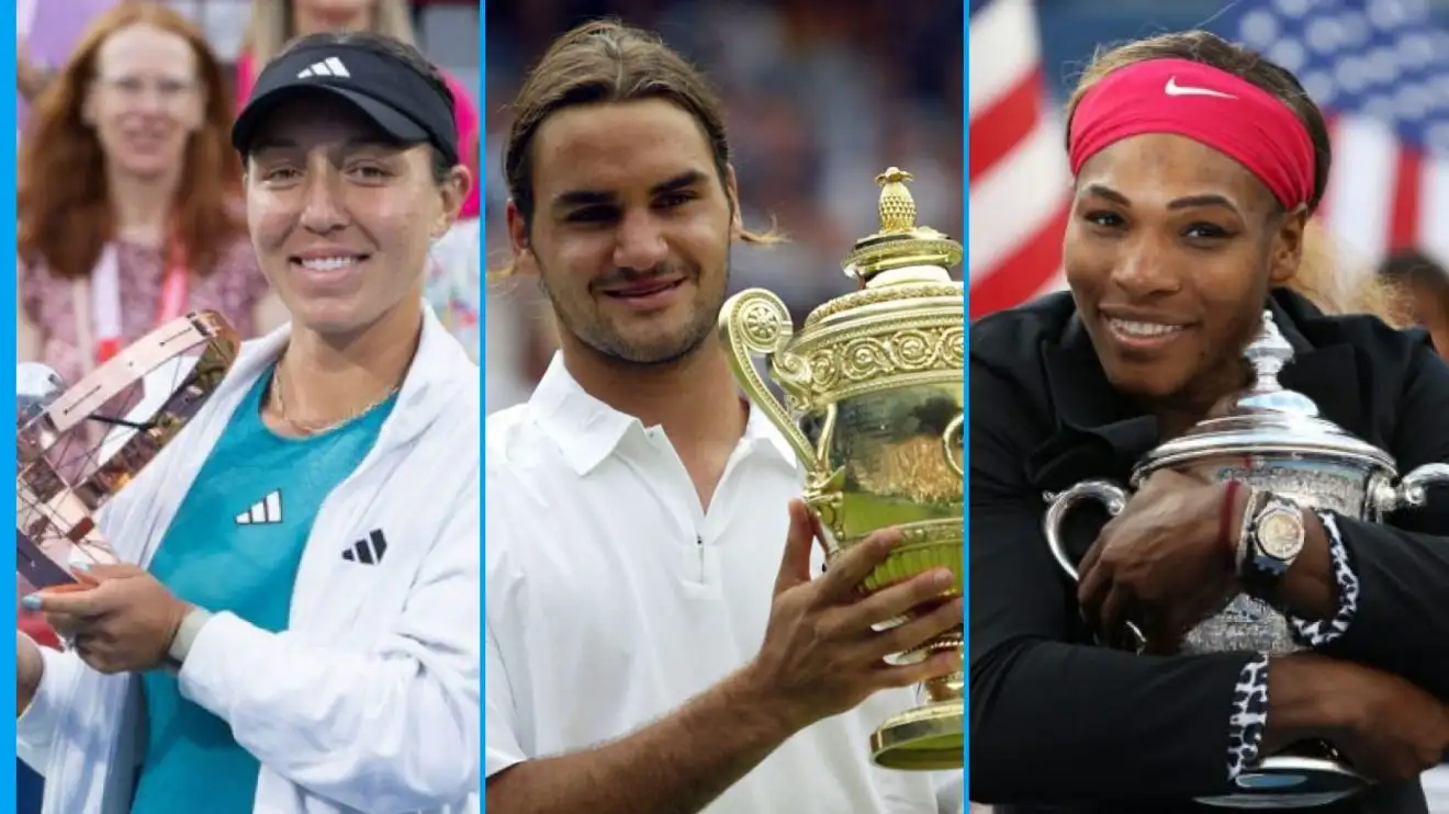 L-R: Jessica Pegula at the Canadian Open, Roger Federer at Wimbledon, Serena Williams at the US Open.