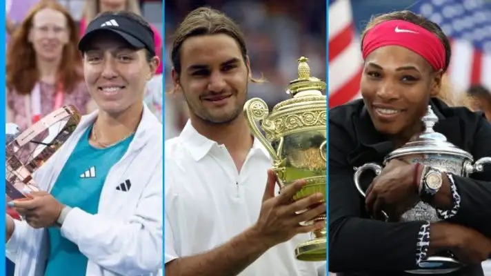 L-R: Jessica Pegula at the Canadian Open, Roger Federer at Wimbledon, Serena Williams at the US Open.