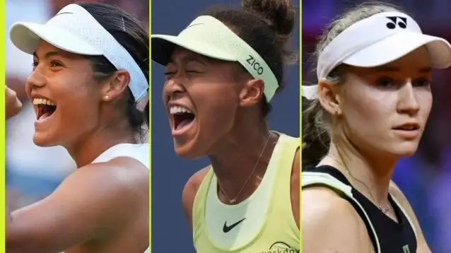 L-R: Emma Raducanu, Naomi Osaka, and Elena Rybakina.