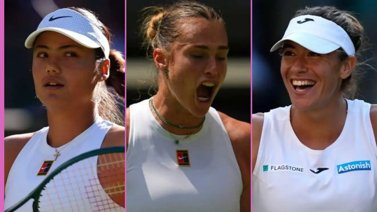 L-R: Emma Raducanu, Aryna Sabalenka, and Solana Sierra.
