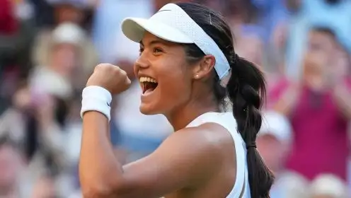 Emma Raducanu celebrates at Wimbledon